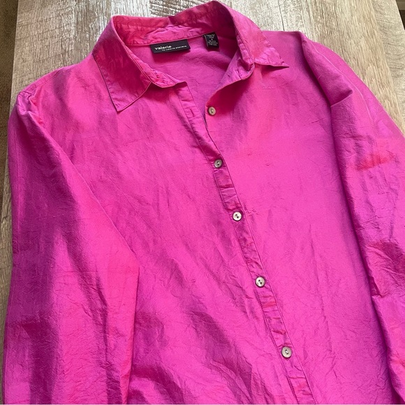 90s SILK Magenta Button Down Shirt - Picture 3 of 4